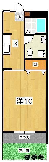 ウッドヴィレッジ/1K(1K/1階)の間取り写真