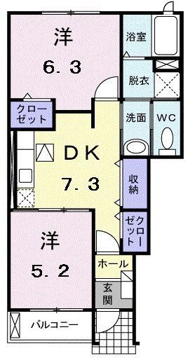 プロムナードB(2DK/1階)の間取り写真