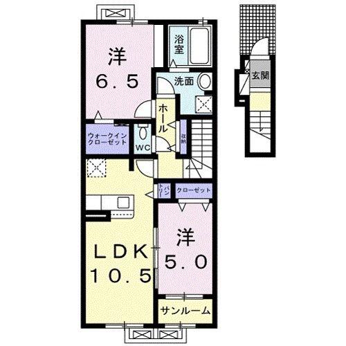 ハピネス N(2LDK/2階)の間取り写真