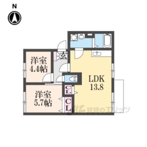 フローラル神宮東(2LDK/1階)の間取り写真