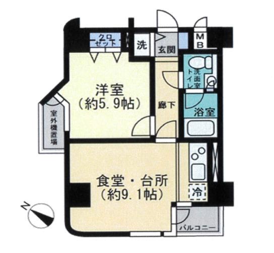 アクシルコート新大橋(1DK/4階)の間取り写真