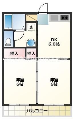 リバーサイド自由ヶ丘(2DK/1階)の間取り写真
