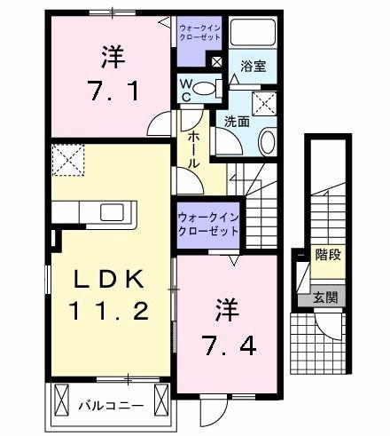 コンチェルト・キャッスルI(2LDK/2階)の間取り写真
