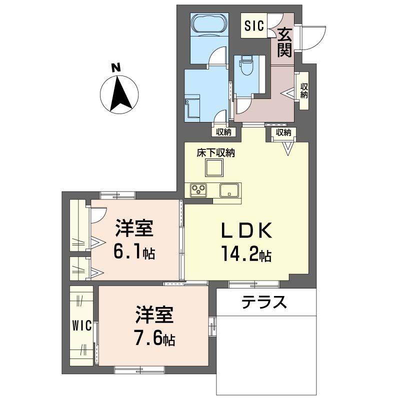 ルナリアウエスト上高田(2LDK/1階)の間取り写真