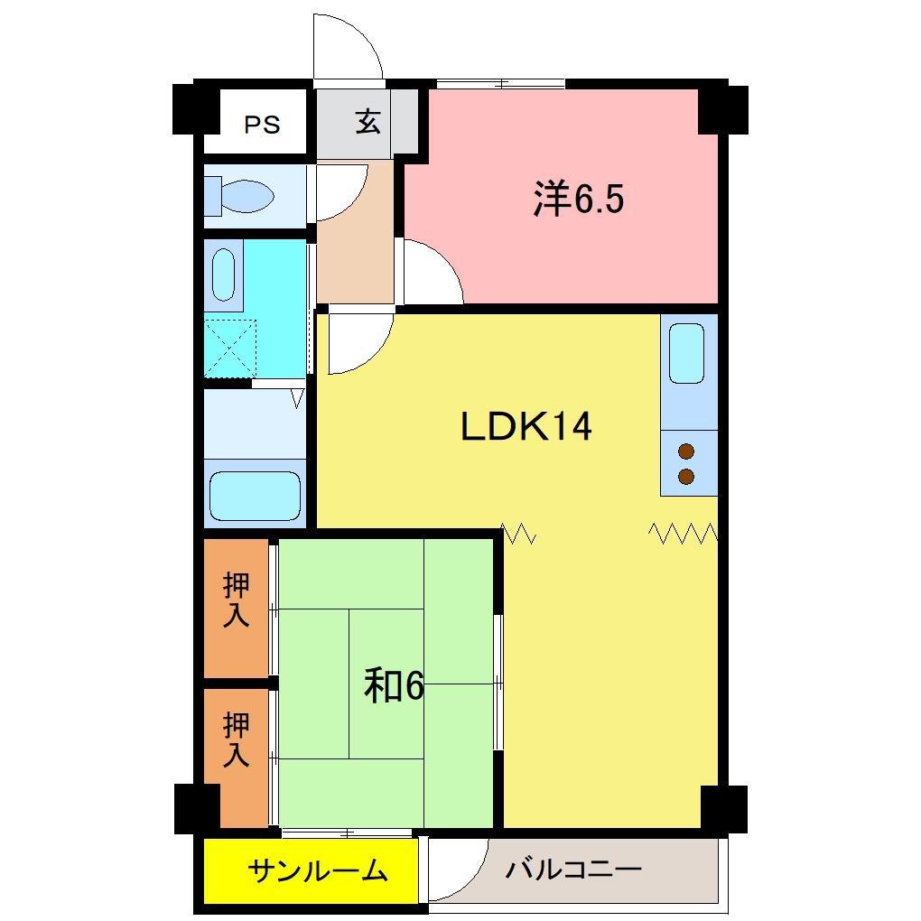 覚善ハイツ(2LDK/4階)の間取り写真