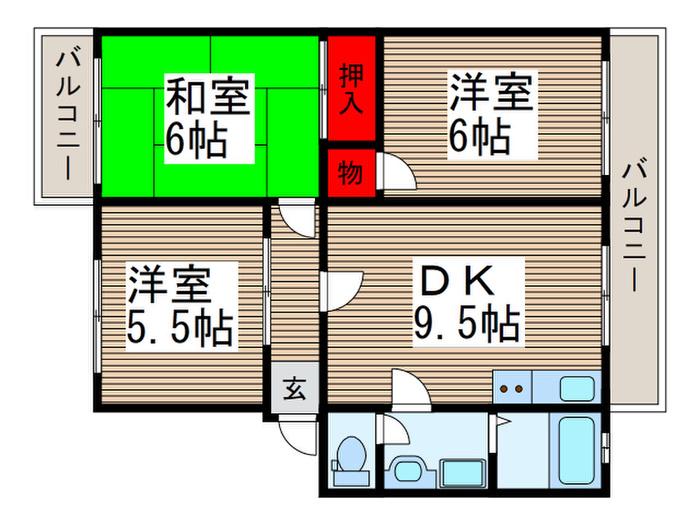 サンビレッジ清瀬A・B・C(3DK/2階)の間取り写真