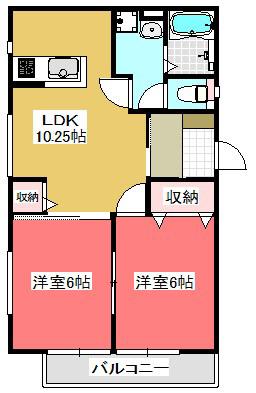 シャミニョン(2LDK/2階)の間取り写真