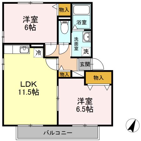 パルティール谷田A(2LDK/2階)の間取り写真