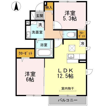 フローラスクエア(2LDK/1階)の間取り写真