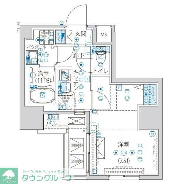 ルクレ墨田緑III(1K/8階)の間取り写真