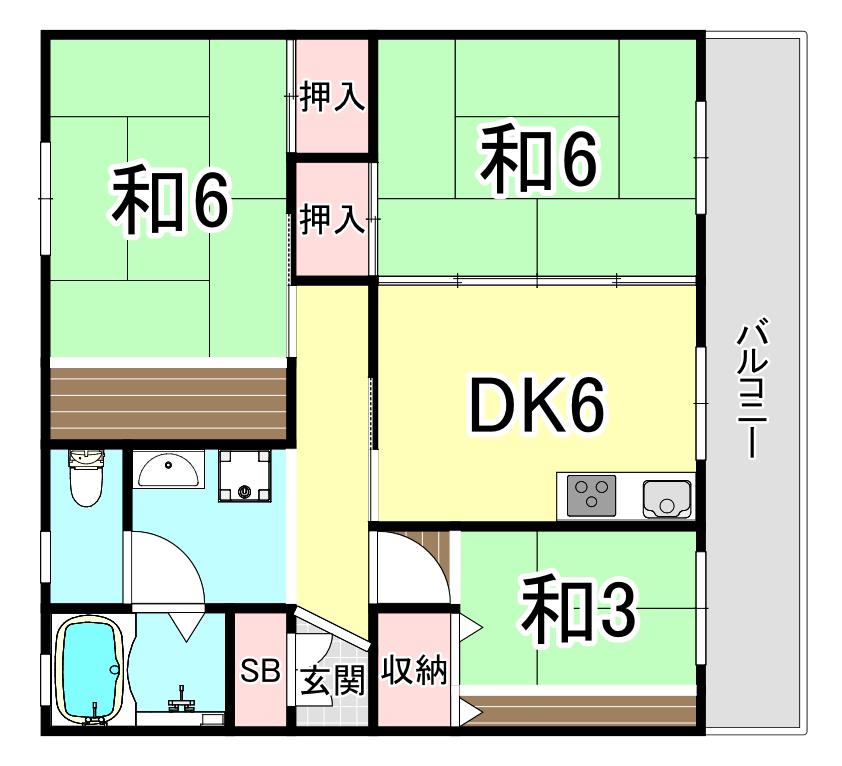 新多聞第2 116号棟(3DK/5階)の間取り写真