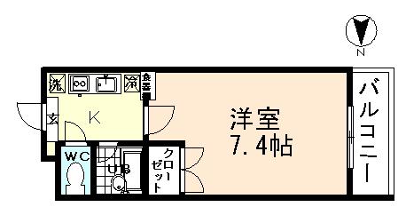 ラフィネ五福2(1K/1階)の間取り写真