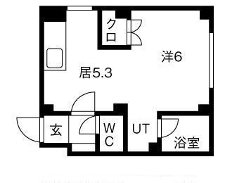 Uハウス北26条(1DK/2階)の間取り写真