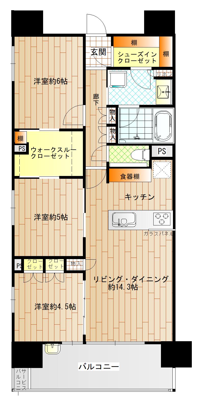 クリオ湘南江ノ島グランマーレ(3LDK/2階)の間取り写真