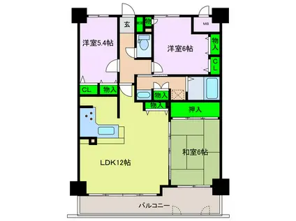 サンクレスタ緑町(3LDK/9階)の間取り写真