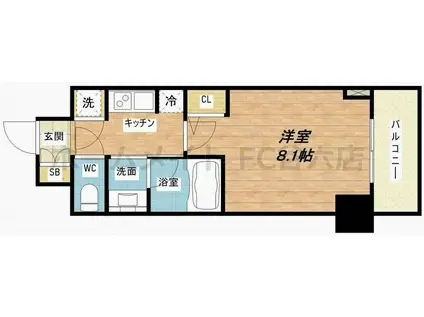 QCフラット北堀江(1K/10階)の間取り写真