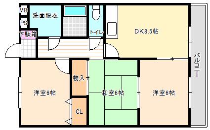 カルフールレジデンス(3DK/3階)の間取り写真