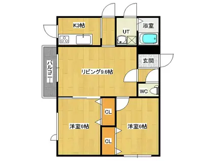 リバーサイド・ラピュタN(2LDK/3階)の間取り写真