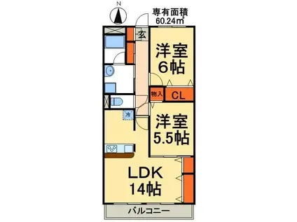 ウィッシュスクエア(2LDK/3階)の間取り写真