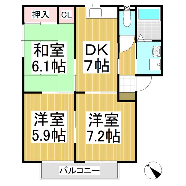 エスポアール B棟(3DK/1階)の間取り写真
