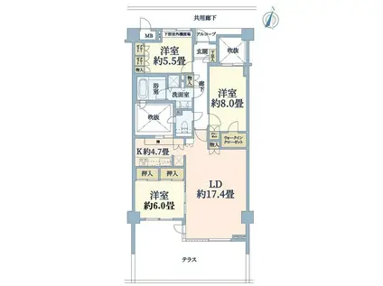 マイキャッスル湘南逗子サンヴェローナ参番館(3LDK/6階)の間取り写真