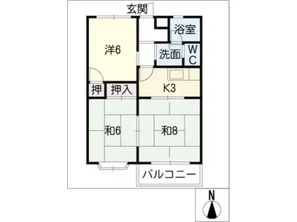 山之手一号館(3K/2階)の間取り写真