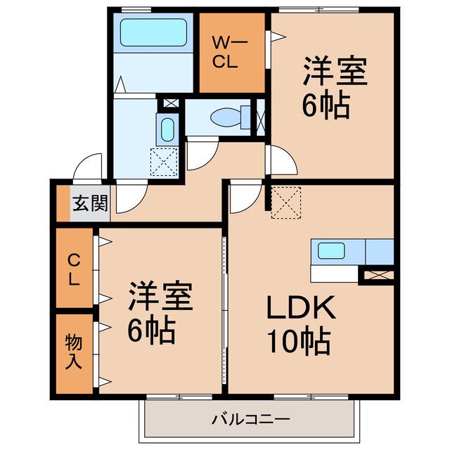 コートダジュール嶋(2LDK/2階)の間取り写真