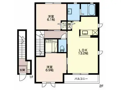 ラ・メール59 C棟(2LDK/2階)の間取り写真
