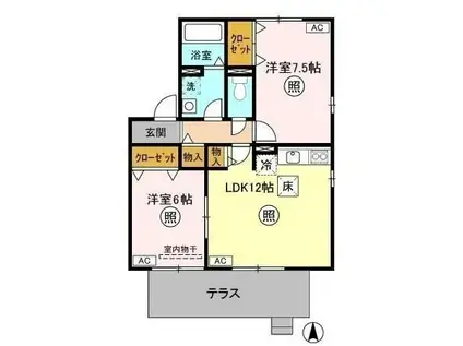 ROYALGARDENCASAHARA(2LDK/1階)の間取り写真