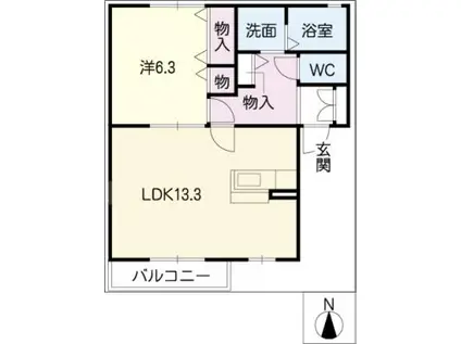 リベールB棟(1LDK/1階)の間取り写真