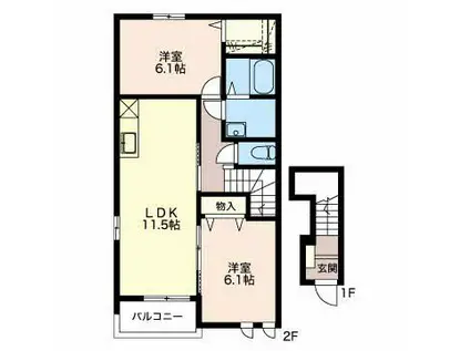 ボヌールシス(2LDK/2階)の間取り写真