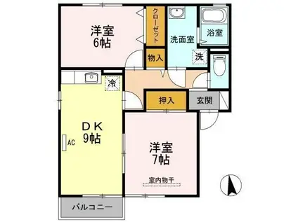 ベルジュシンメイ(2DK/1階)の間取り写真