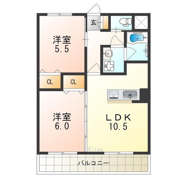 ヴィスタシア(2LDK/2階)の間取り写真