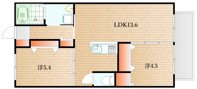 ボナールメゾン風(2LDK/2階)の間取り写真