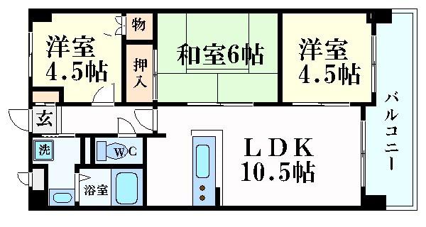 ルピナス南大路(3LDK/8階)の間取り写真