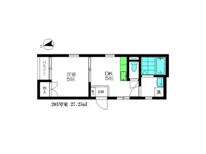 ハイツリトルバレー(1DK/2階)の間取り写真