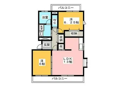 メゾン九区B(2LDK/3階)の間取り写真