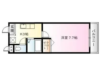 ベルメゾン安方(1K/1階)の間取り写真