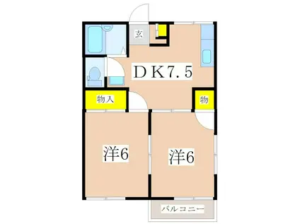 ハイツ湯崎(2DK/2階)の間取り写真