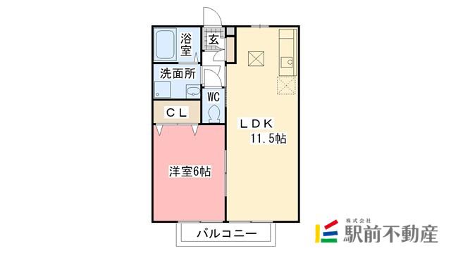 シンセリティ八戸溝 B棟(1LDK/1階)の間取り写真