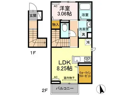 ウイット岩見(1LDK/2階)の間取り写真