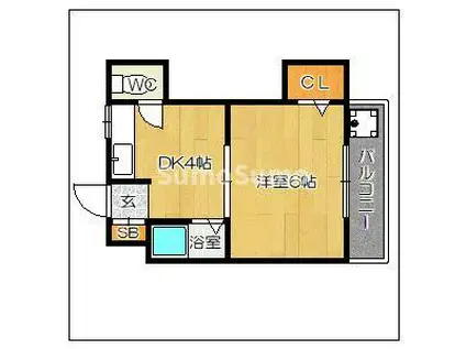 カーサ・フェリーチェ(1DK/3階)の間取り写真