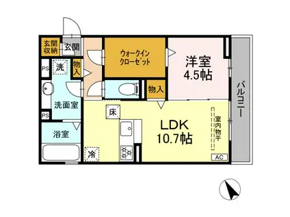 DーCHAMBRE北浜町 A(1LDK/1階)の間取り写真