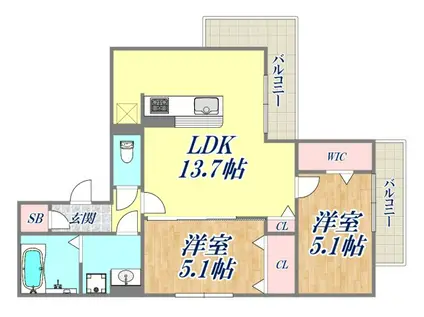 グラン アルベロ(2LDK/2階)の間取り写真
