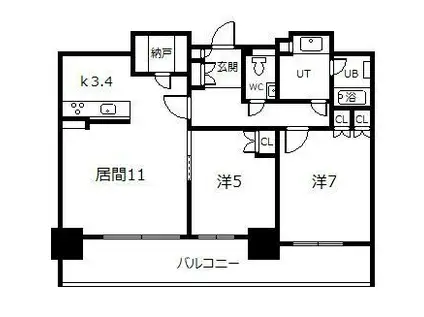 プレミスト旭川ザ・タワー407(2SLDK/4階)の間取り写真