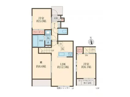 COLORS WING-A(2LDK/1階)の間取り写真