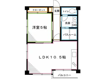 ヒュース・テン(1LDK/3階)の間取り写真