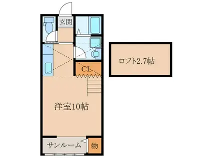 ヴィラローズ体育大前(ワンルーム/2階)の間取り写真