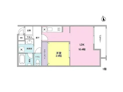 MSレジデンス代沢(1LDK/1階)の間取り写真