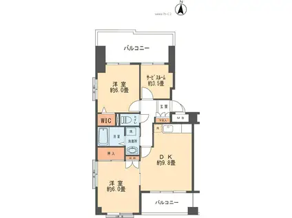グリーンバード(2SDK/4階)の間取り写真